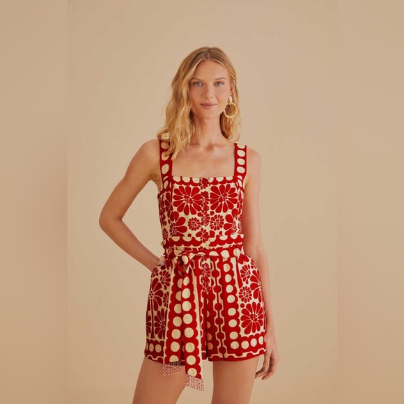 FARM Rio Pants - Farm Rio Palermo Red Sleeveless Romper